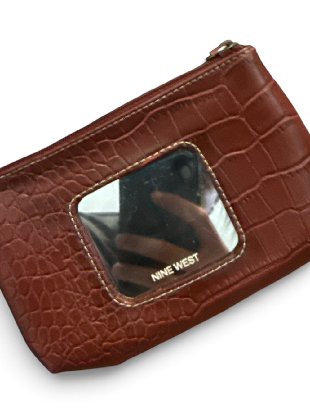 Nine West Croc-Texture Card & Key Holder in Deep Brown